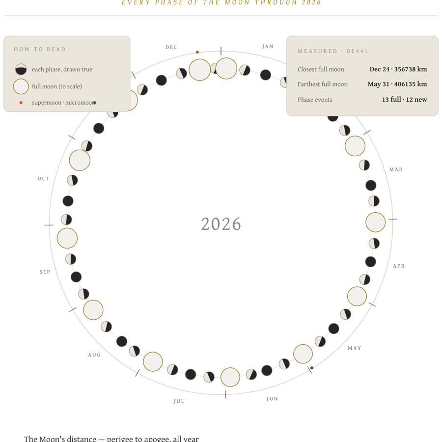 A Year of Moons: every phase of the Moon through the year, drawn true